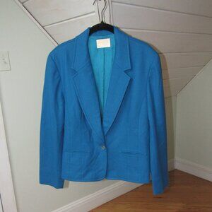 Vintage Pendleton Turquoise Blue Blazer Single-button 100% Wool Lined Size 14